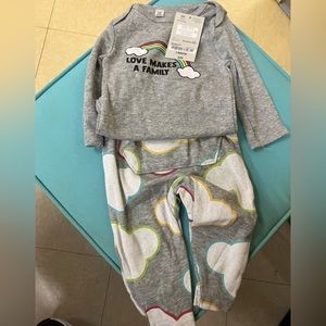 Brand new- 3 month boy 2-pc long sleeve pants outfit by Okie Dokie